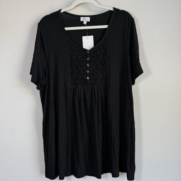 Kim Rogers Women's Black Honeycomb V-Neck Short Sleeve Flowy Top Size XXL‎ NWT - Picture 12 of 14